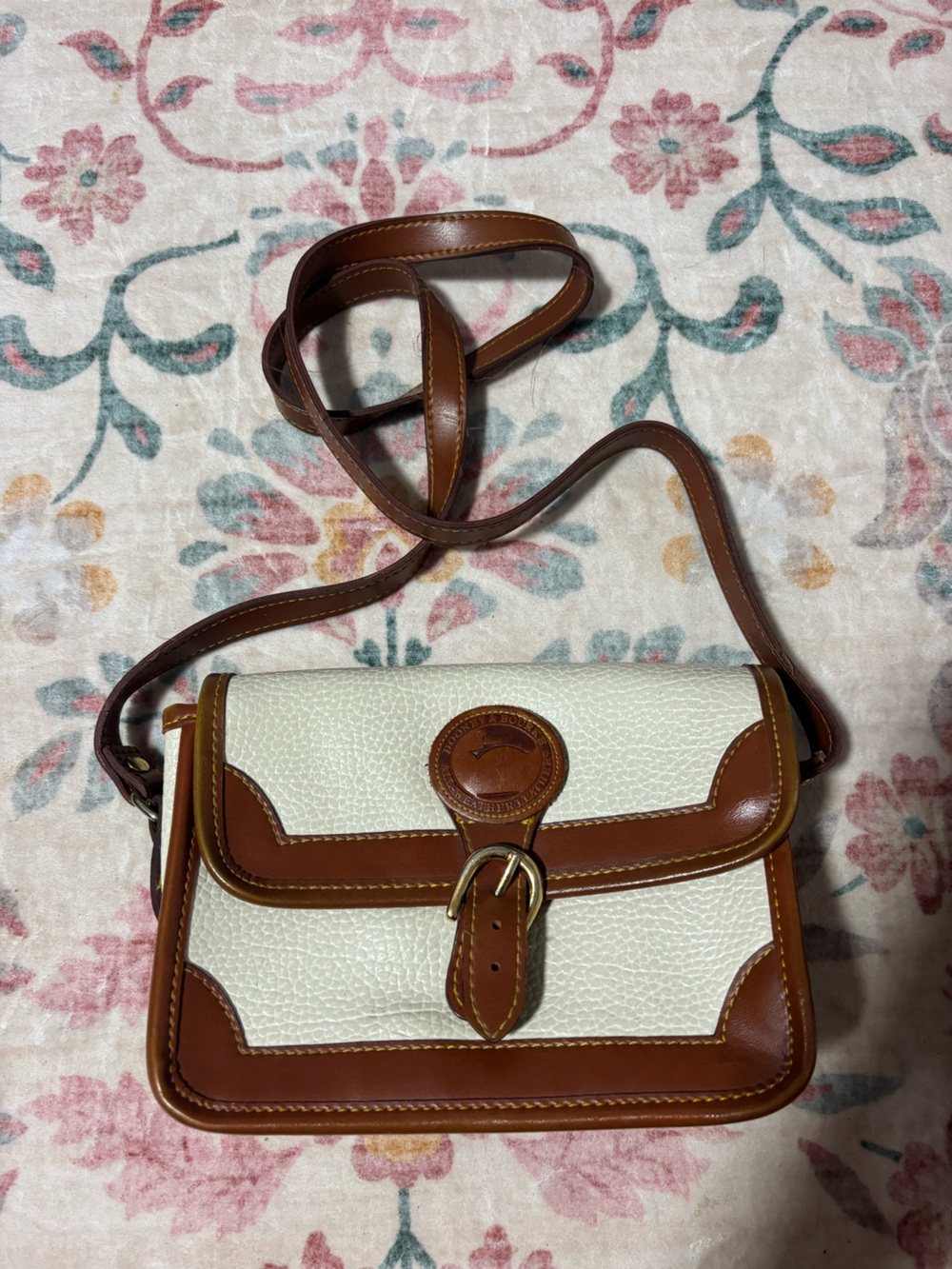 Dooney & Bourke Cream and Brown Leather Crossbody Bag